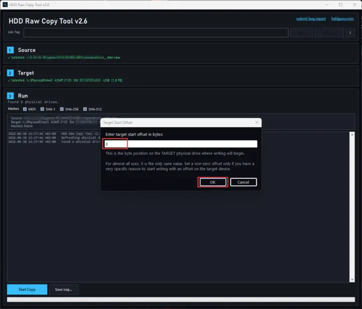 Screenshot from HDD Raw Copy tool