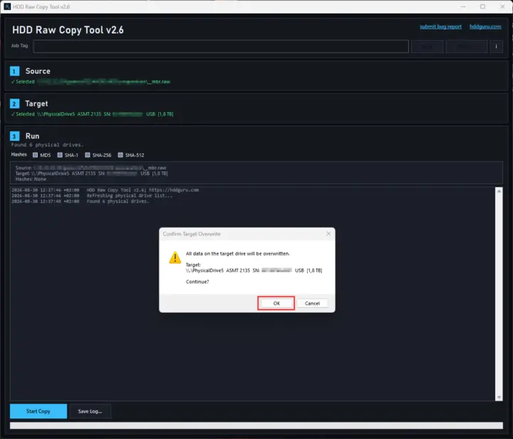 Screenshot from HDD Raw Copy tool