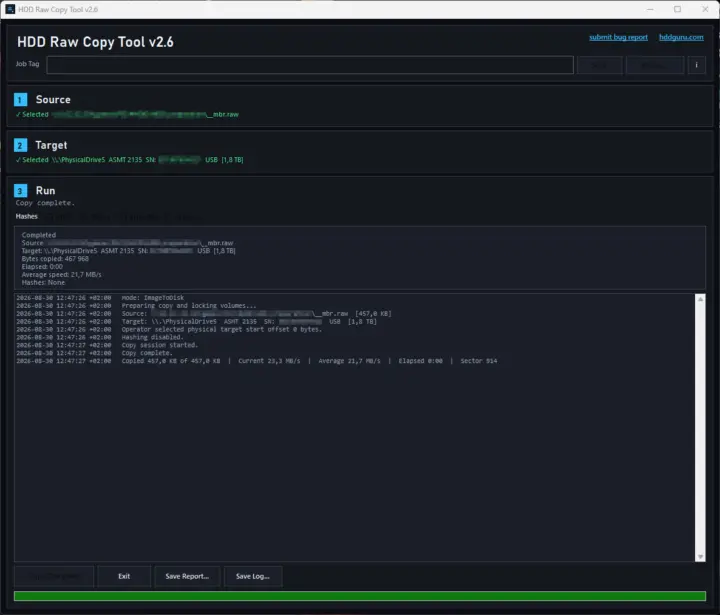 Screenshot from HDD Raw Copy tool