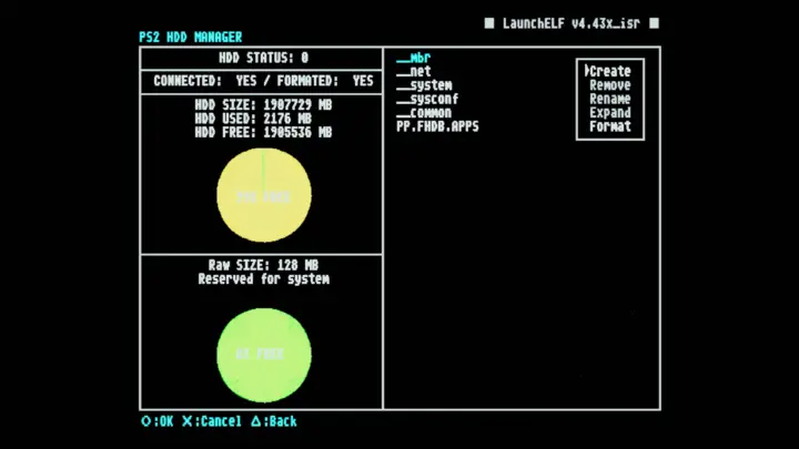 Screenshot from wLaunchELF HDD Manager