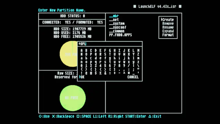 Screenshot from wLaunchELF HDD Manager