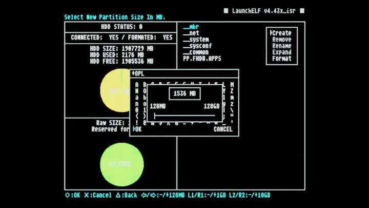 Screenshot from wLaunchELF HDD Manager