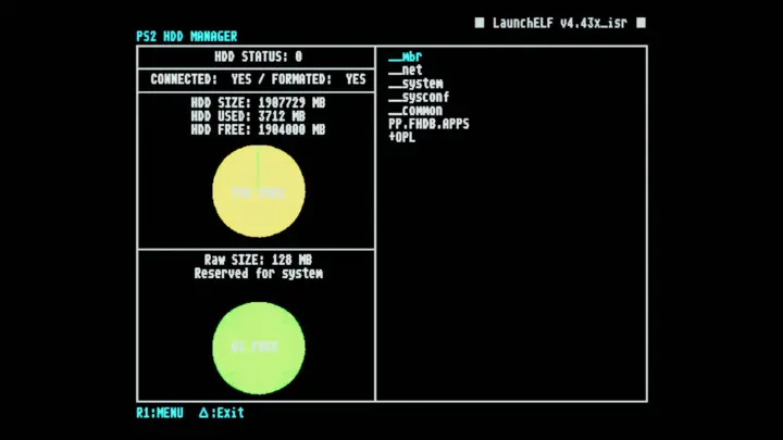 Screenshot from wLaunchELF HDD Manager