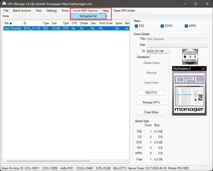 Screenshot from OPL Manager