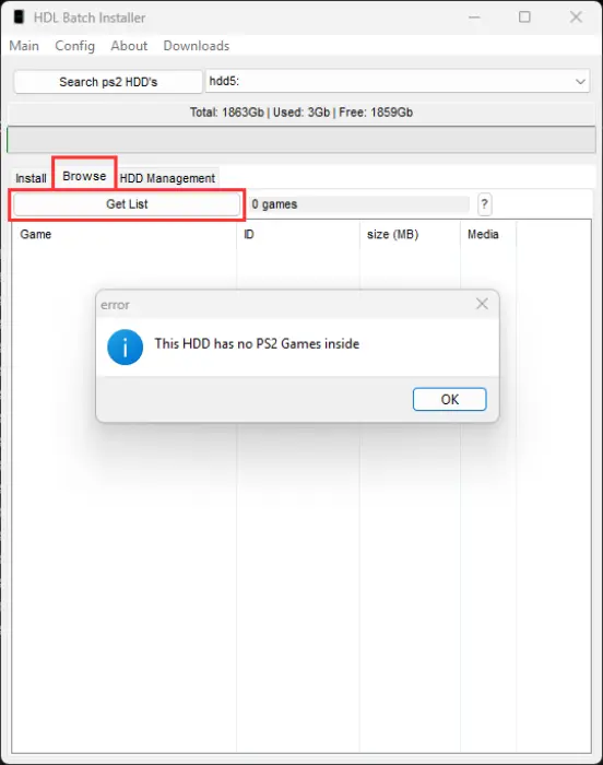 Screenshot from HDL Batch Installer