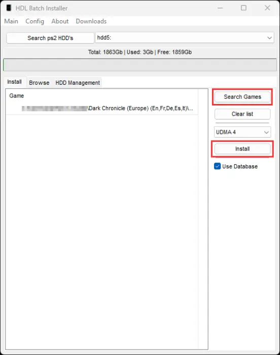 Screenshot from HDL Batch Installer