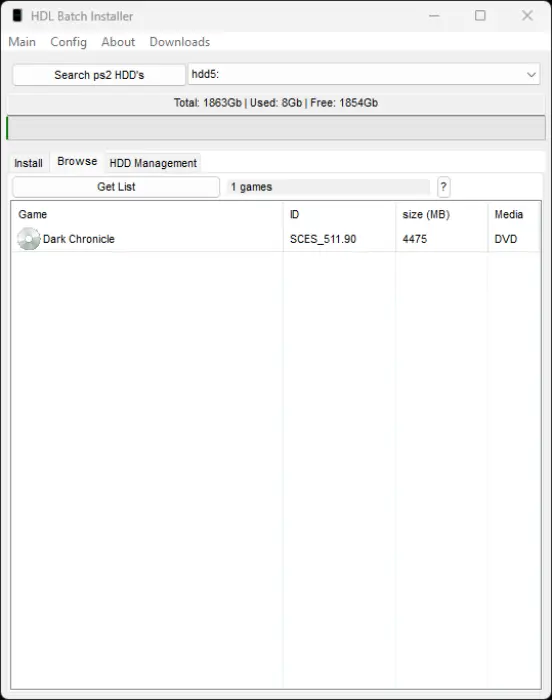 Screenshot from HDL Batch Installer