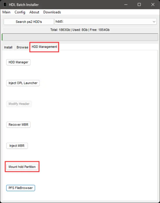 Screenshot from HDL Batch Installer
